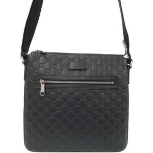 GUCCI Signature Guccissima Leather Messenger Crossbody Bag Black